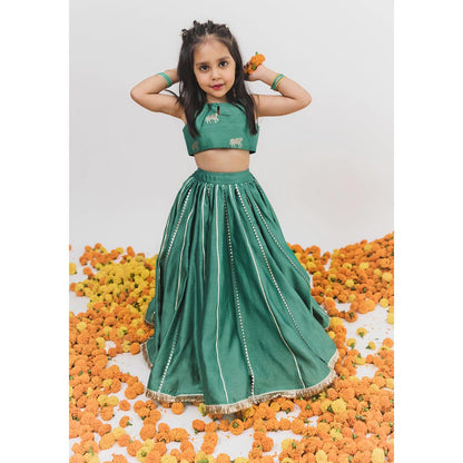 Chotibuti Green Chanderi Printed Lehenga Set