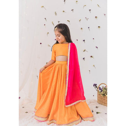 Chotibuti Orange Silk Embroidered Lehenga Set