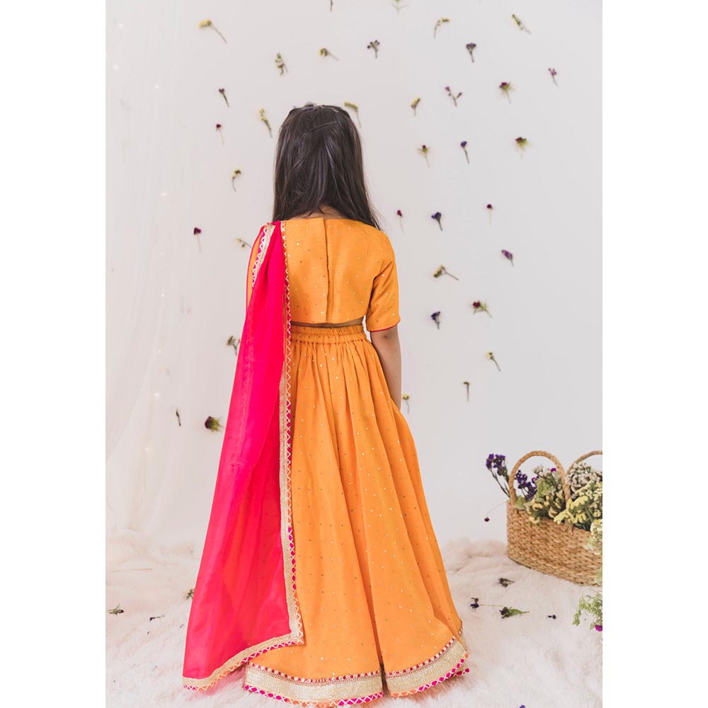 Chotibuti Orange Silk Embroidered Lehenga Set