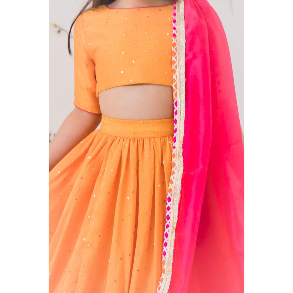 Chotibuti Orange Silk Embroidered Lehenga Set