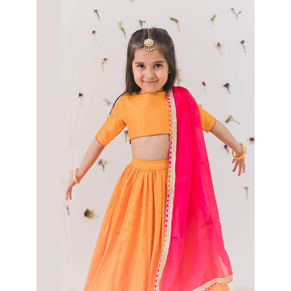 Chotibuti Orange Silk Embroidered Lehenga Set