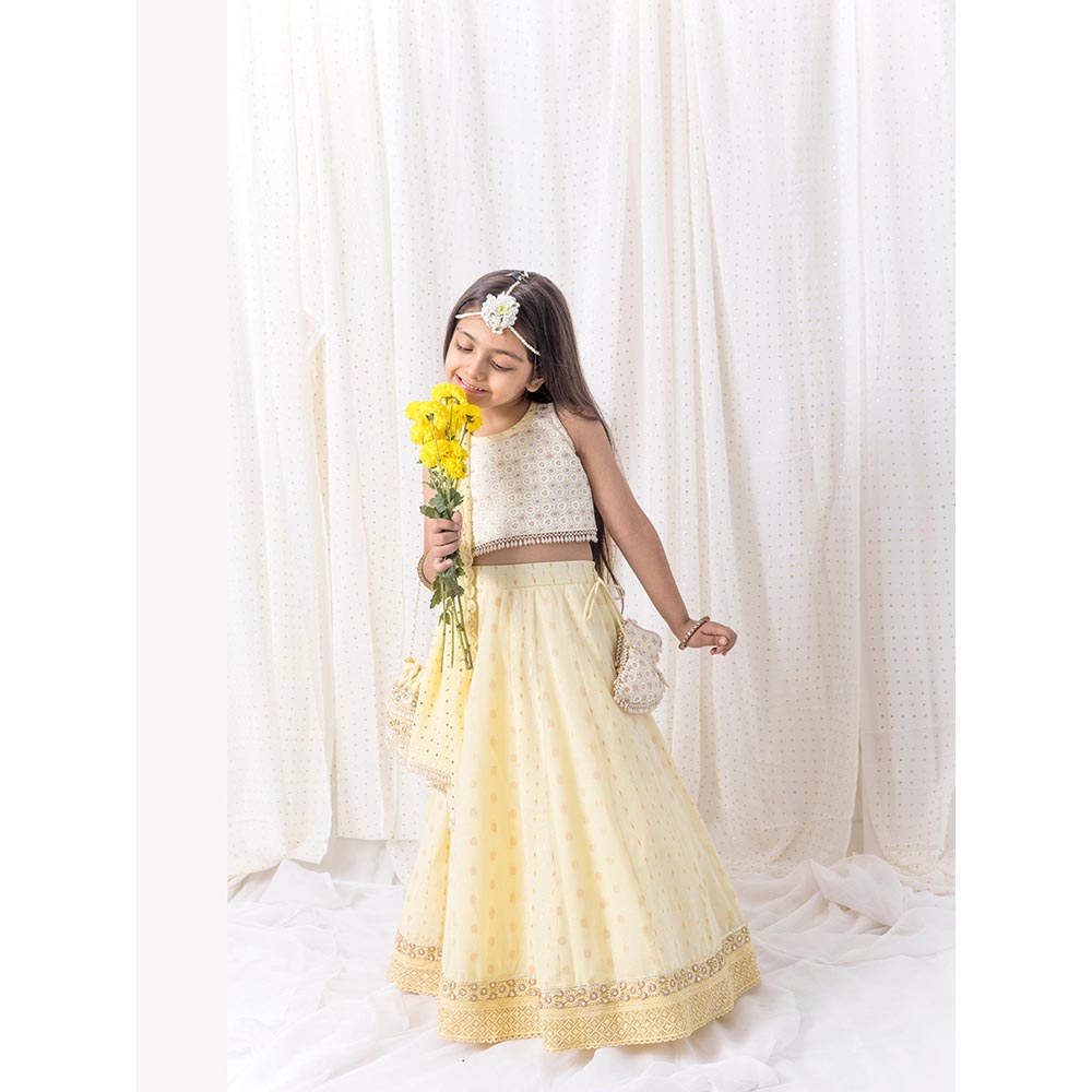 Chotibuti Yellow Cotton Embroidered Lehnga Set
