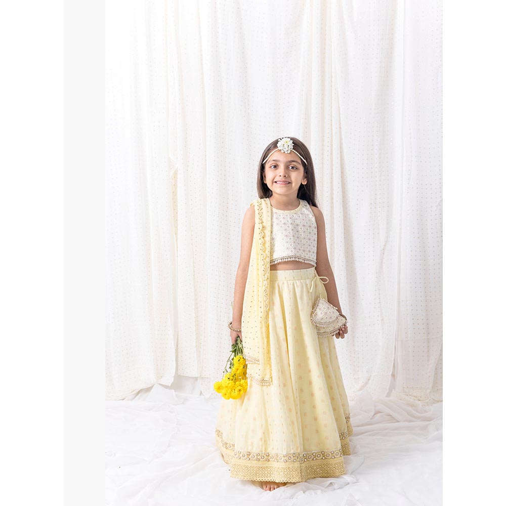 Chotibuti Yellow Cotton Embroidered Lehnga Set