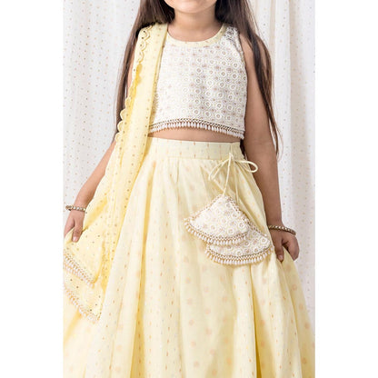 Chotibuti Yellow Cotton Embroidered Lehnga Set