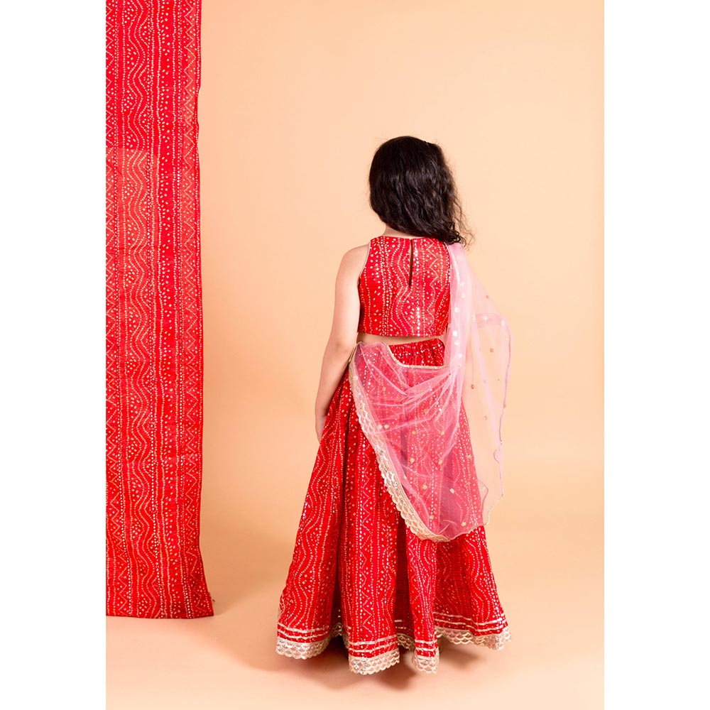 Chotibuti Red Bandhani Printed Cotton Lehnga Set