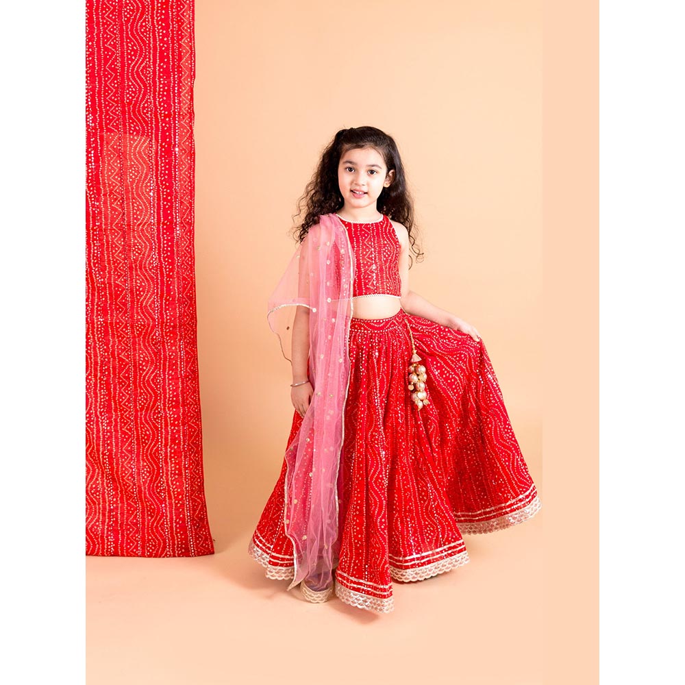 Chotibuti Red Bandhani Printed Cotton Lehnga Set
