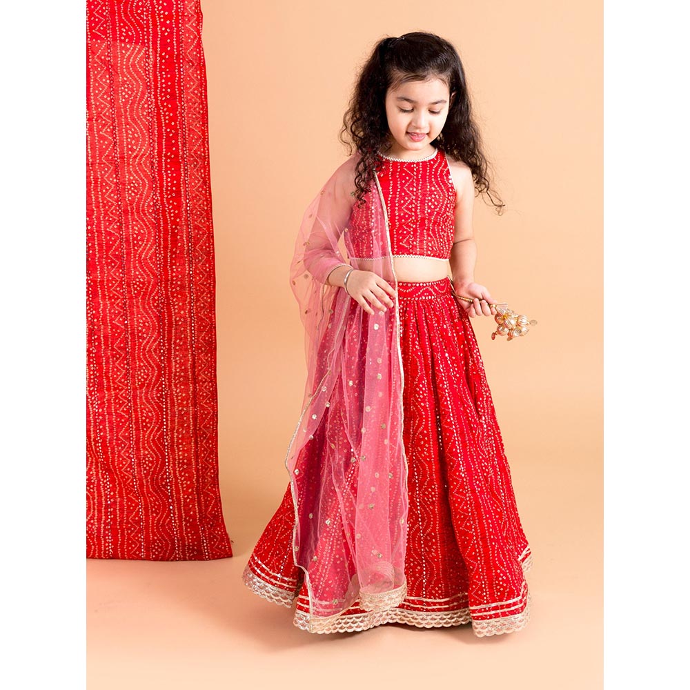 Chotibuti Red Bandhani Printed Cotton Lehnga Set