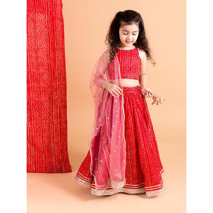 Chotibuti Red Bandhani Printed Cotton Lehnga Set