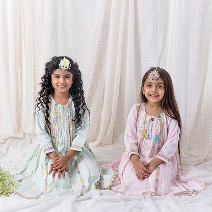 Chotibuti Muslin Blue Anarkali Kurta with Salwar