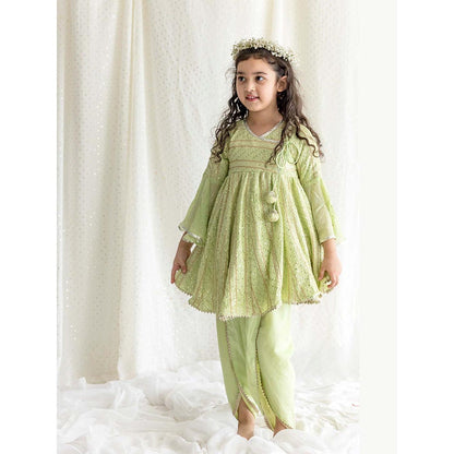 Chotibuti Chikankari Green Top with Dhoti