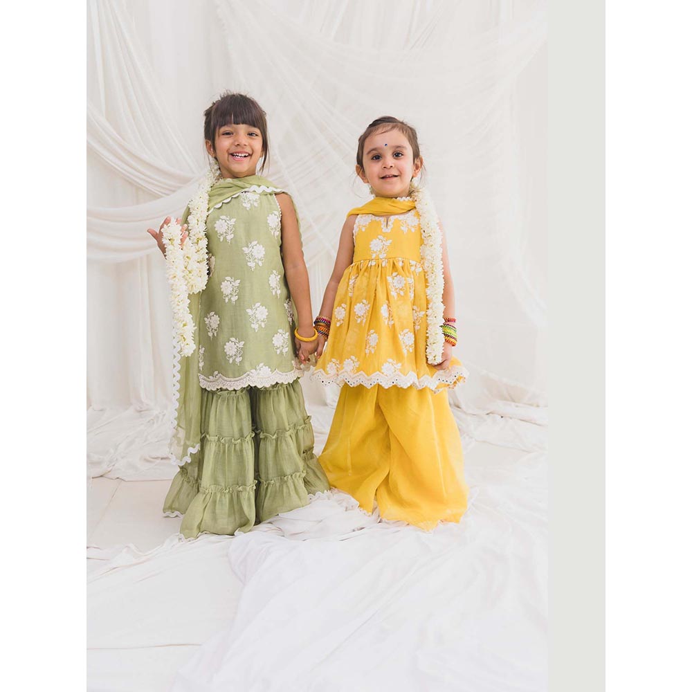 Chotibuti Hara Green Kurti with Sharara and Dupatta
