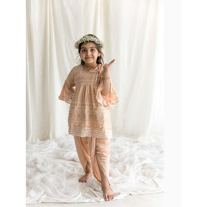 Chotibuti Chikankari Peach Top with Dhoti