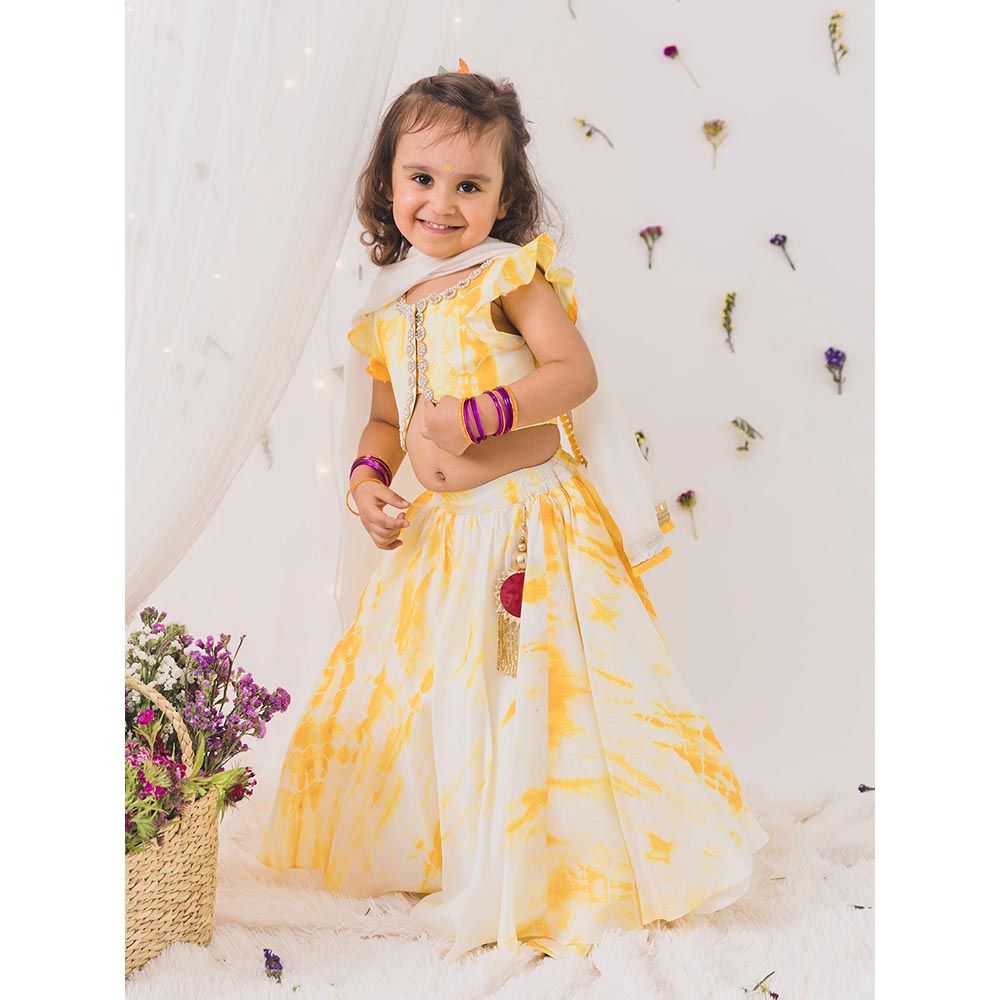 Chotibuti Yellow Silk Tie and Dye Lehenga Set