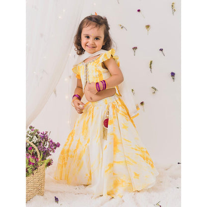 Chotibuti Yellow Silk Tie and Dye Lehenga Set