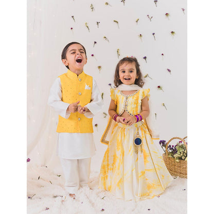 Chotibuti Yellow Silk Tie and Dye Lehenga Set