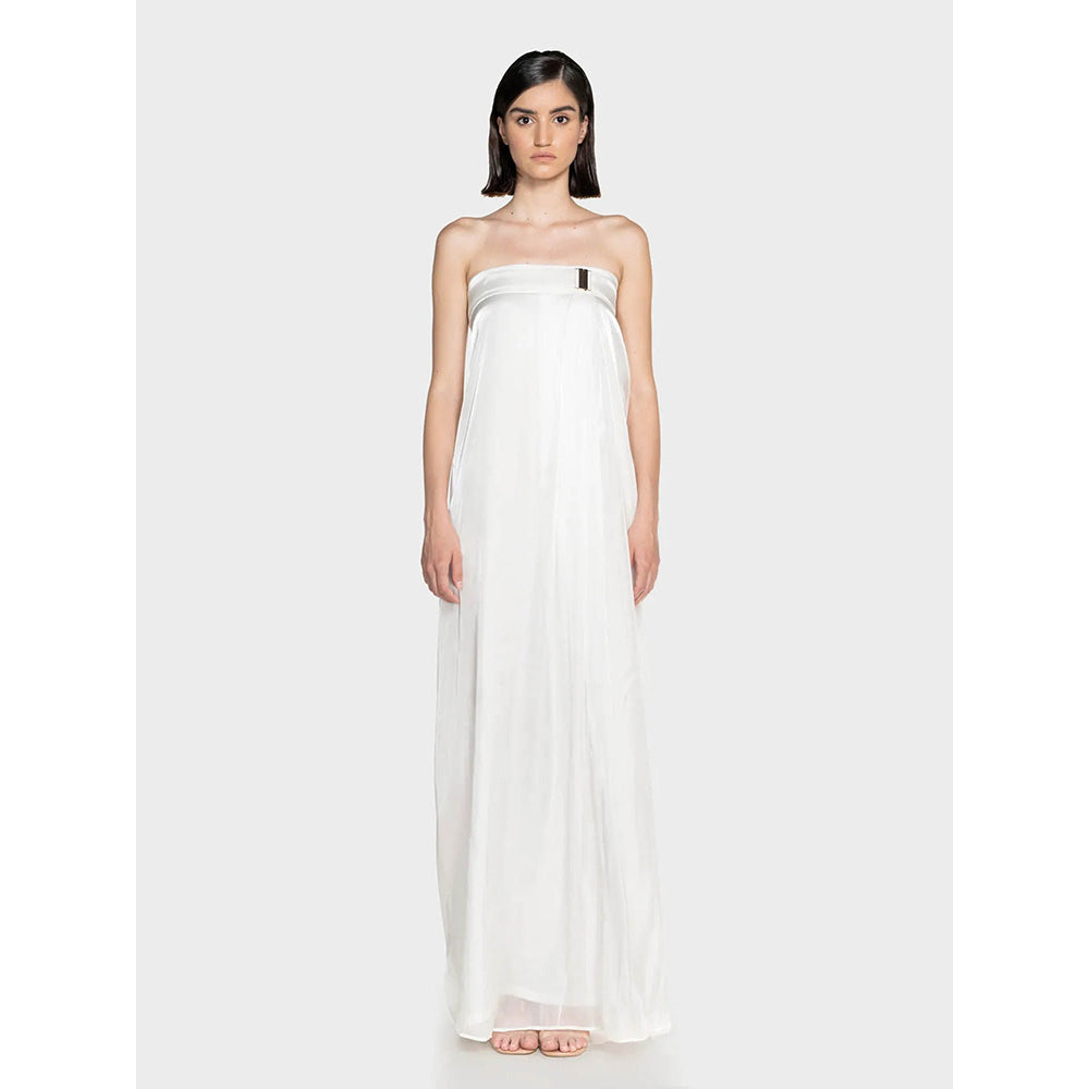 CILVR White Fluid Organza Maxi Dress
