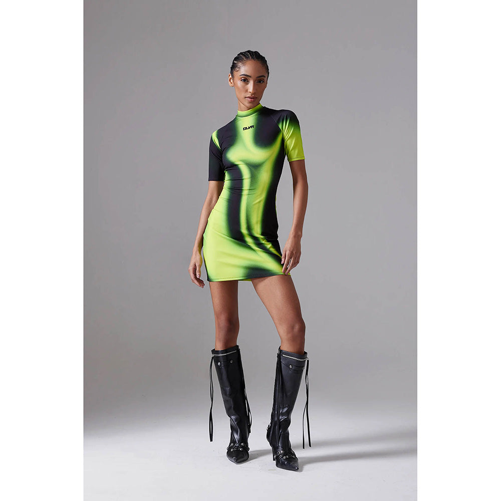 CILVR Acid Green Gradient Print Mini Dress