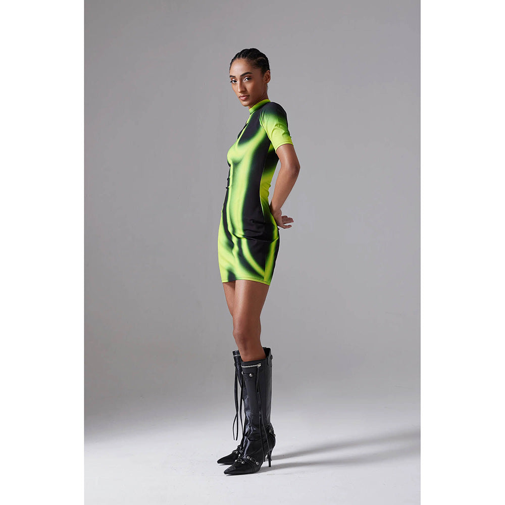 CILVR Acid Green Gradient Print Mini Dress