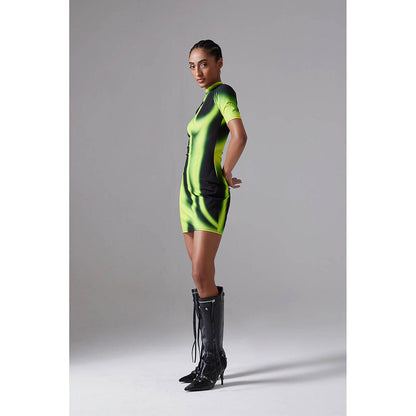 CILVR Acid Green Gradient Print Mini Dress