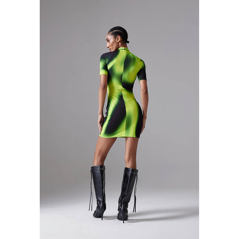 CILVR Acid Green Gradient Print Mini Dress