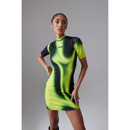 CILVR Acid Green Gradient Print Mini Dress