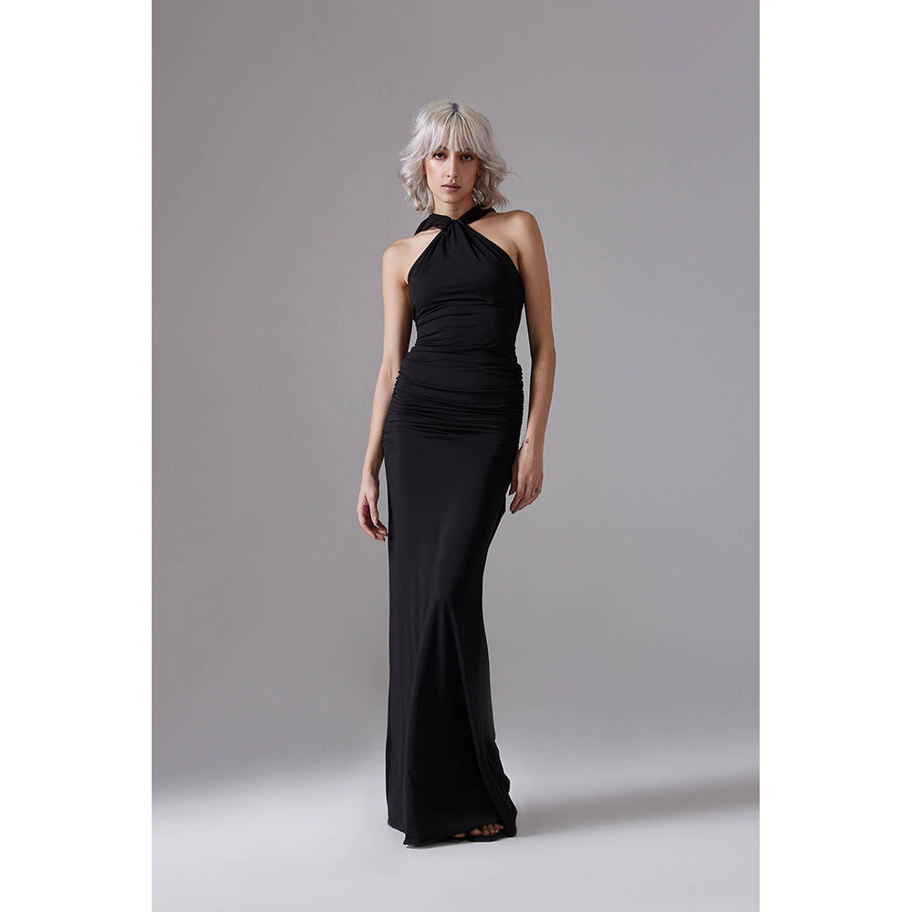 CILVR Black Hooded Long Dress With Open Back