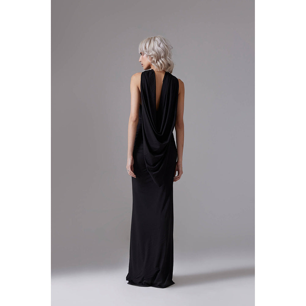 CILVR Black Hooded Long Dress With Open Back