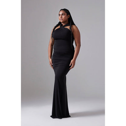 CILVR Black Hooded Long Dress With Open Back