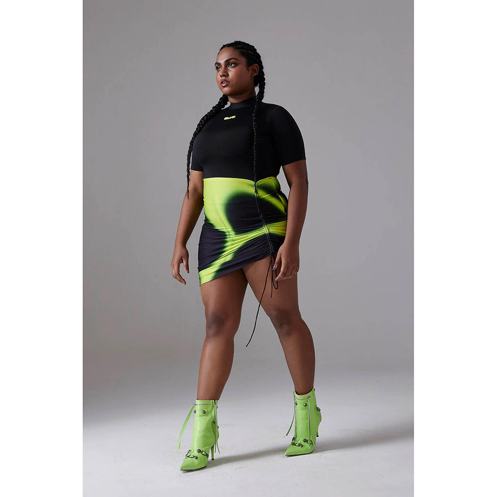 CILVR Green Ruched Tee Neon Dress