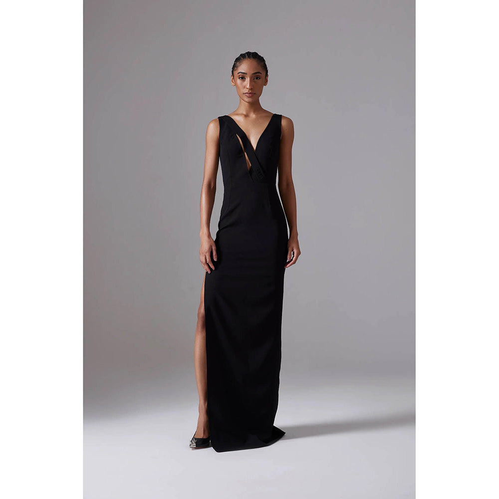 CILVR Black Noir Long Dress With Metal Buckle