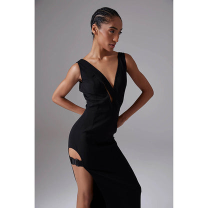 CILVR Black Noir Long Dress With Metal Buckle