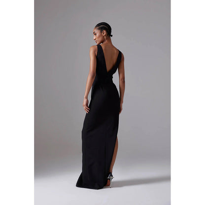 CILVR Black Noir Long Dress With Metal Buckle