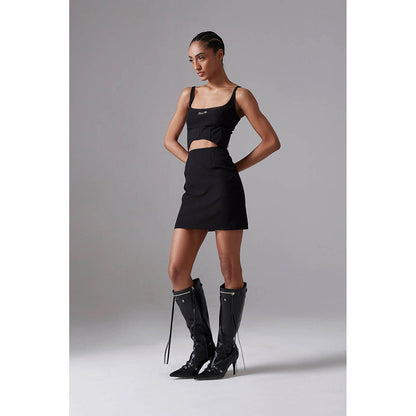 CILVR Black Corset Detail Mini Dress