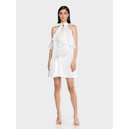 CILVR White Fluid Organza Mini Dress