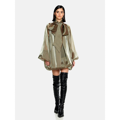 CILVR Olive Fluid Organza Puff Dress