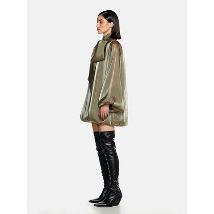 CILVR Olive Fluid Organza Puff Dress