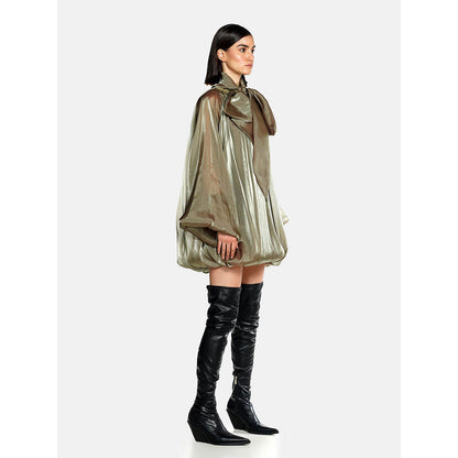 CILVR Olive Fluid Organza Puff Dress