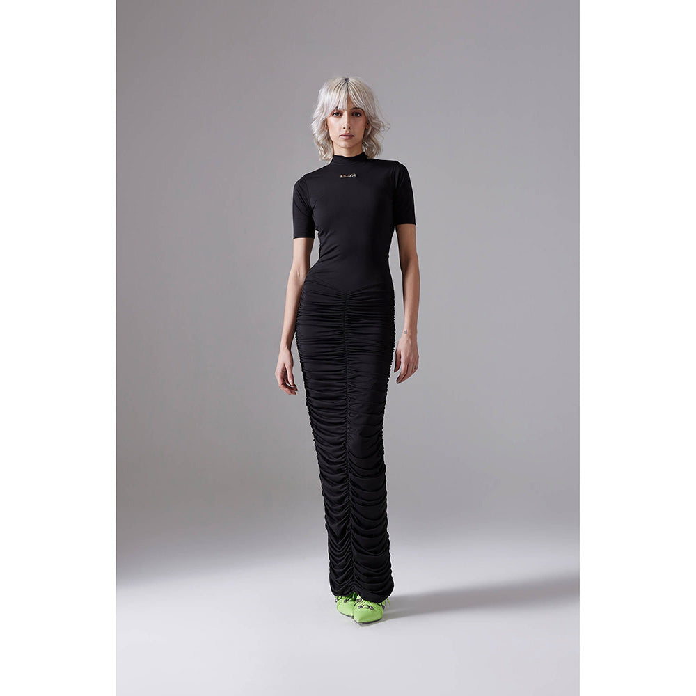 CILVR Black Ruched Long Tee Dress