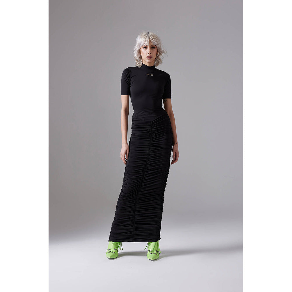 CILVR Black Ruched Long Tee Dress