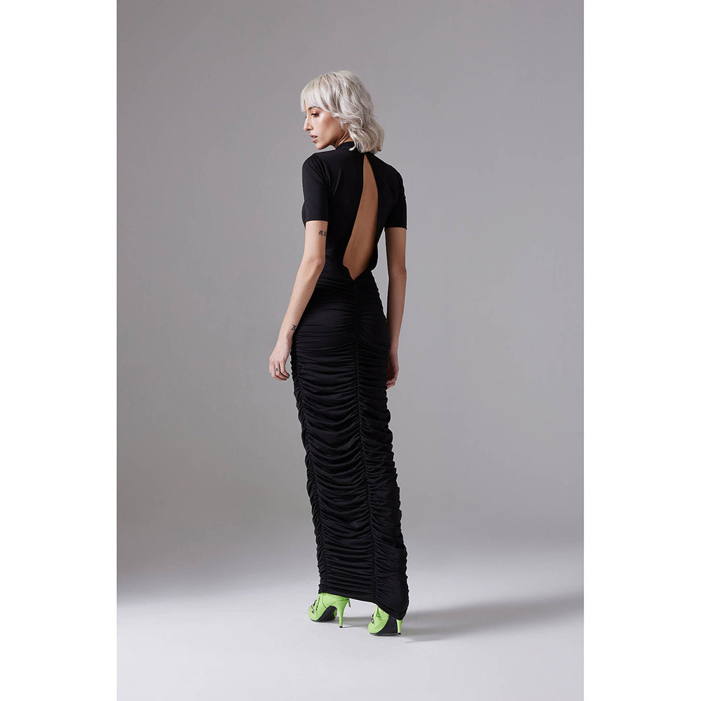 CILVR Black Ruched Long Tee Dress