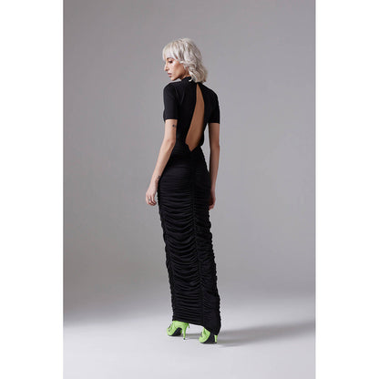 CILVR Black Ruched Long Tee Dress