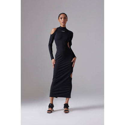 CILVR Black Lunar Circle Midi Dress