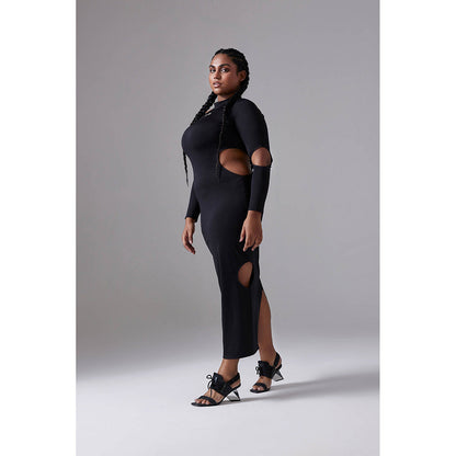 CILVR Black Lunar Circle Midi Dress