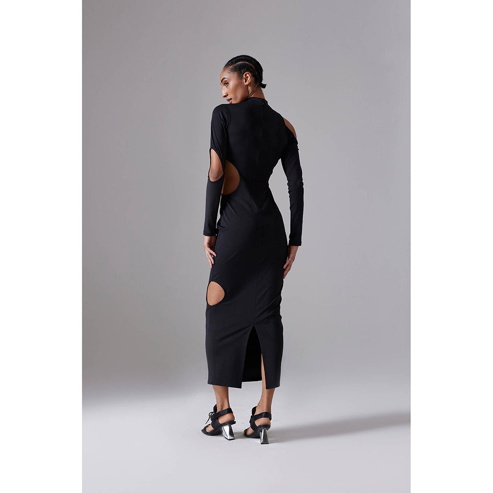 CILVR Black Lunar Circle Midi Dress
