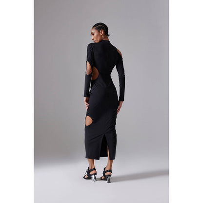 CILVR Black Lunar Circle Midi Dress