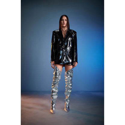 CILVR Black Leather Double Breasted Blazer