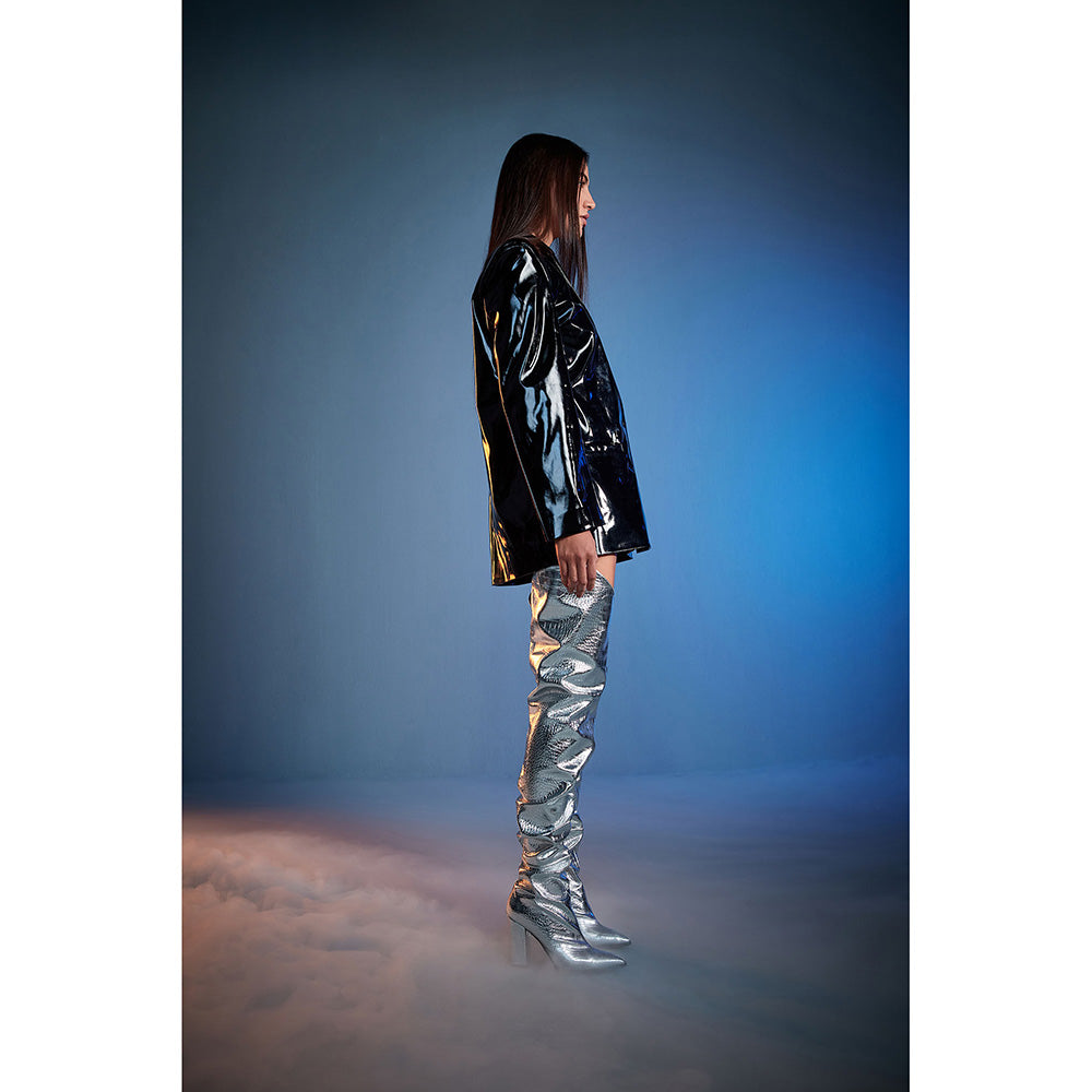 CILVR Black Leather Double Breasted Blazer