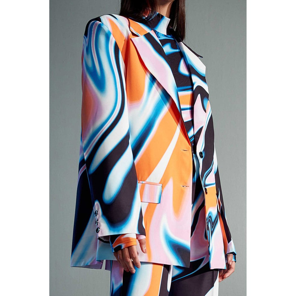 CILVR Multi-Colour Fluid Print Blazer