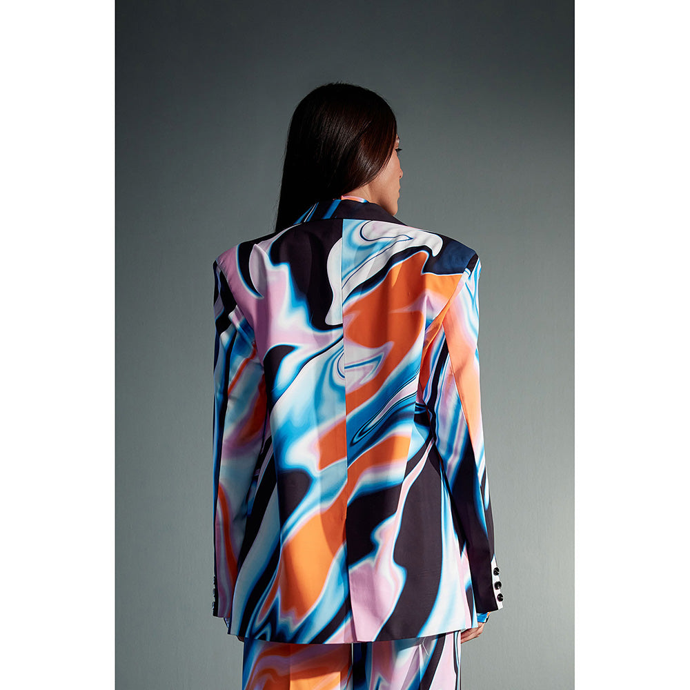 CILVR Multi-Colour Fluid Print Blazer
