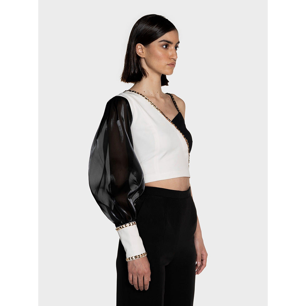 CILVR Women's Black and White Studded Crop Top